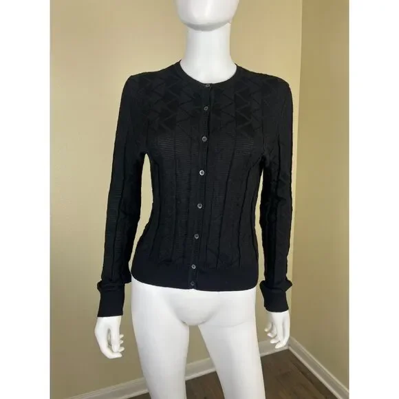 Missoni Women Size S Black Chevron Knit Cardigan Sweater Minimal Preppy Casual - Picture 15 of 16